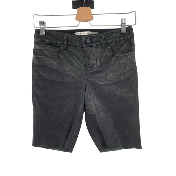 Alice + Olivia Leather Bermuda Shorts Longer‎ Length Black Size 4 - Picture 1 of 4